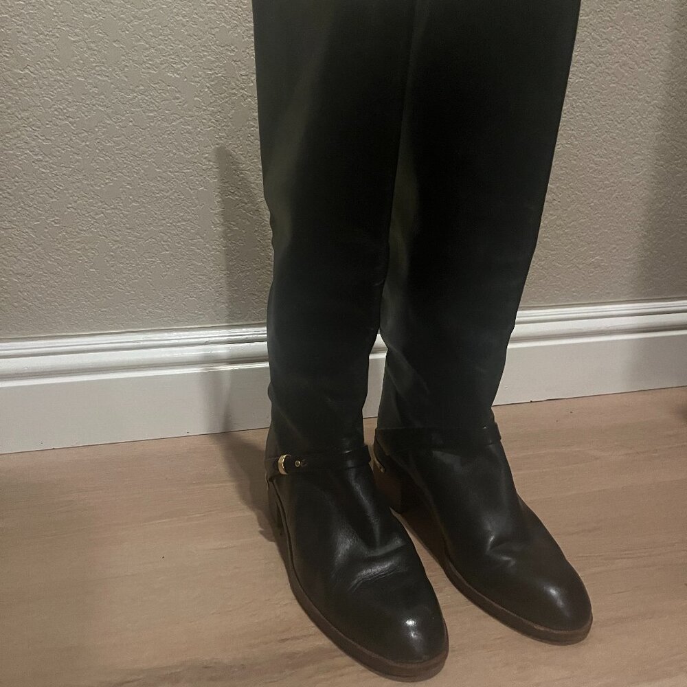 Black GoodYear Neolite Boots with Gold Buckle and Heel Detailing